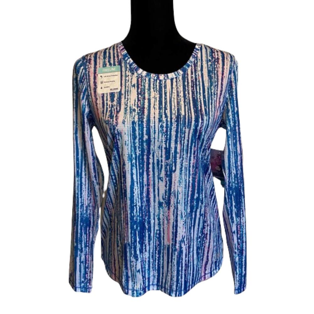 Reel Legends Womens Top‎ Size Small Glowing Lines Money Blue NEW